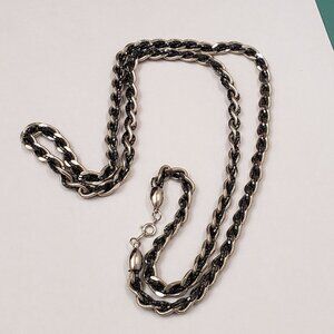Hematite, RARE, Vintage, silver twist chain hematite long chain necklace